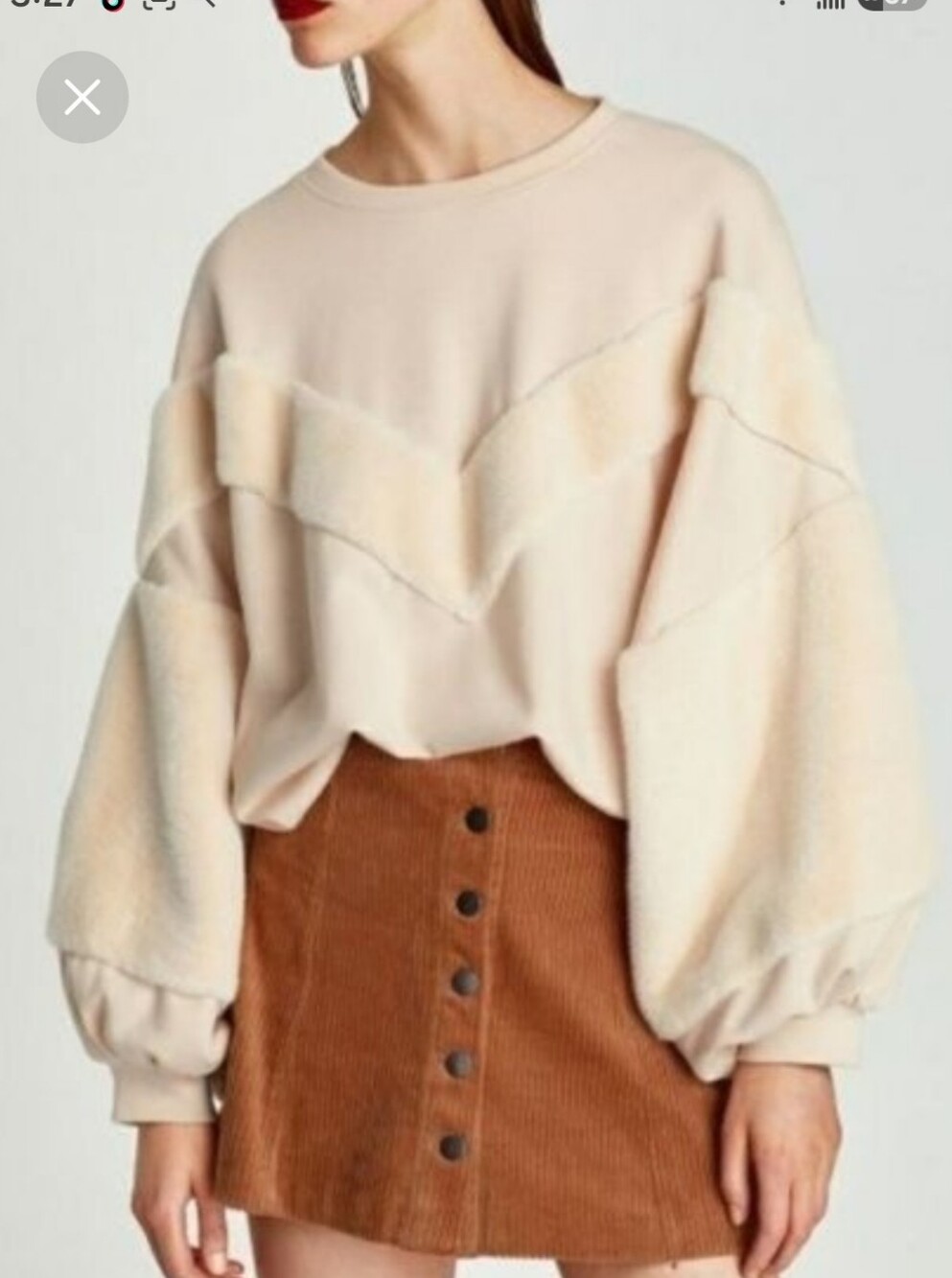 NWOT Zara Cheveron Fur Sweater Cream Minimalist Size L